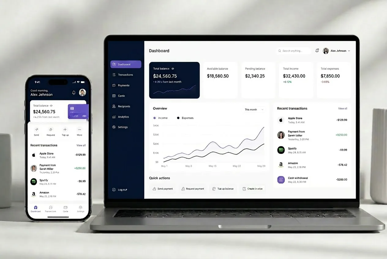 Velocity Pay mobile and desktop payment dashboards